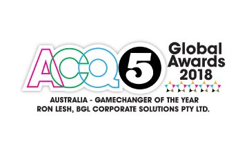 Award Seal; ACQ5 Global Awards 2018 Gamechanger of the Year; Ron Lesh, BGL Founder and Managing Director.